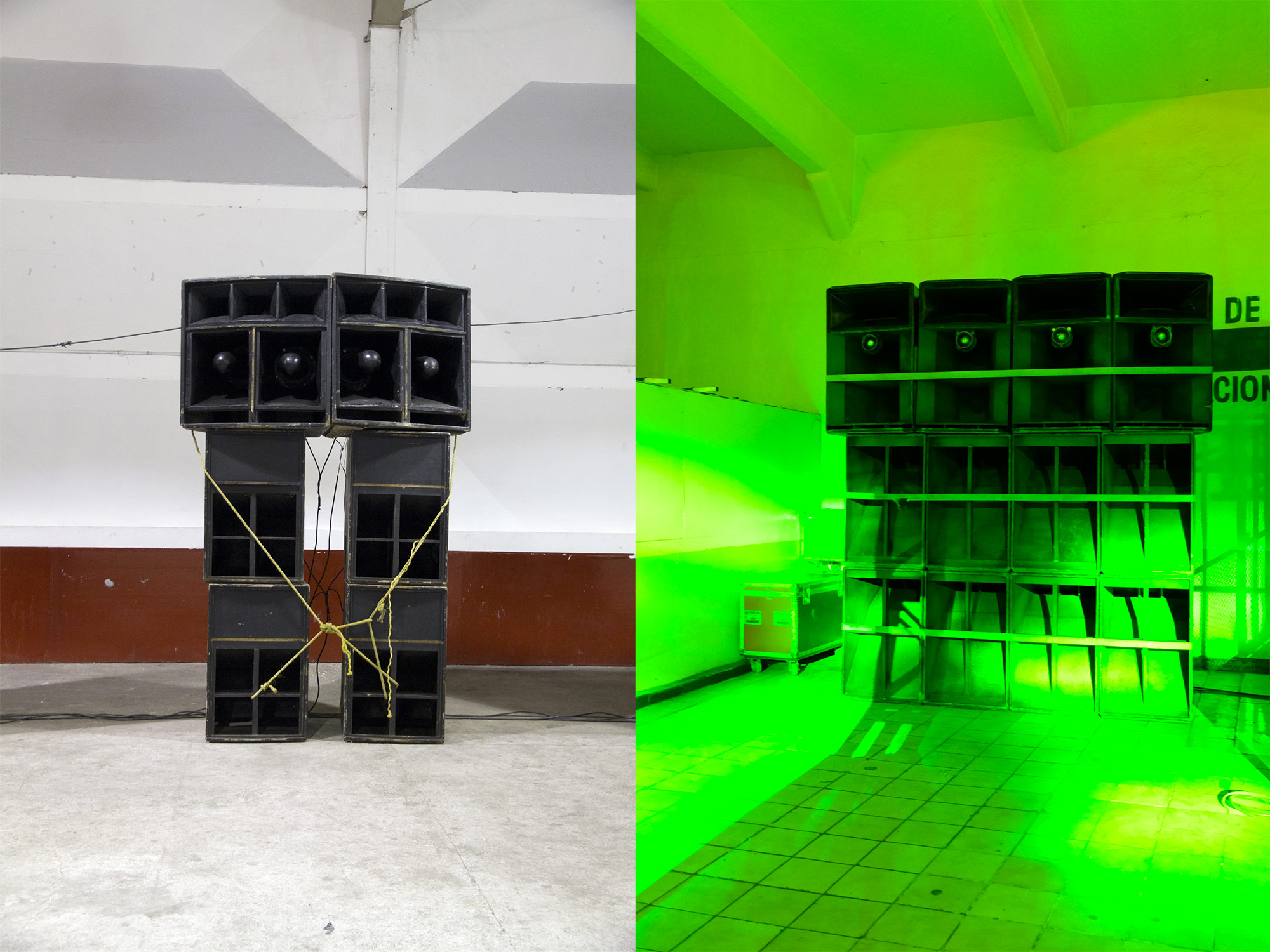 Soundsystem of Sonido Siboney at a dance in Tlalnepantla, Mexico, 2011 + Soundsystem of Sonido Samurai at a dance at the Olímpico, Pantitlán neighbourhood, Mexico City, 2018. Ph: Mirjam Wirz