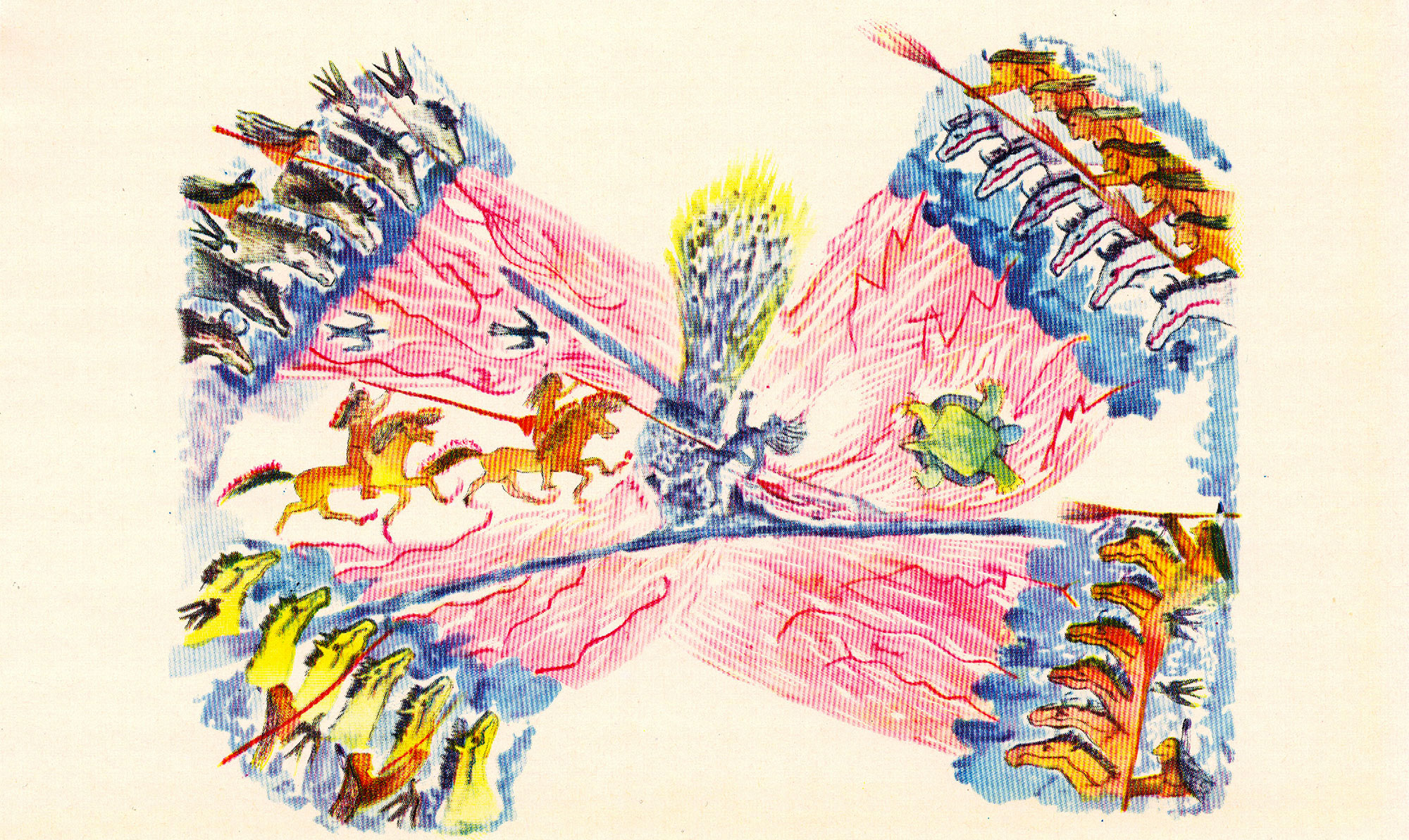 Orso in Piedi (Sioux), La visione di Alce Nera, acquerello, 1956